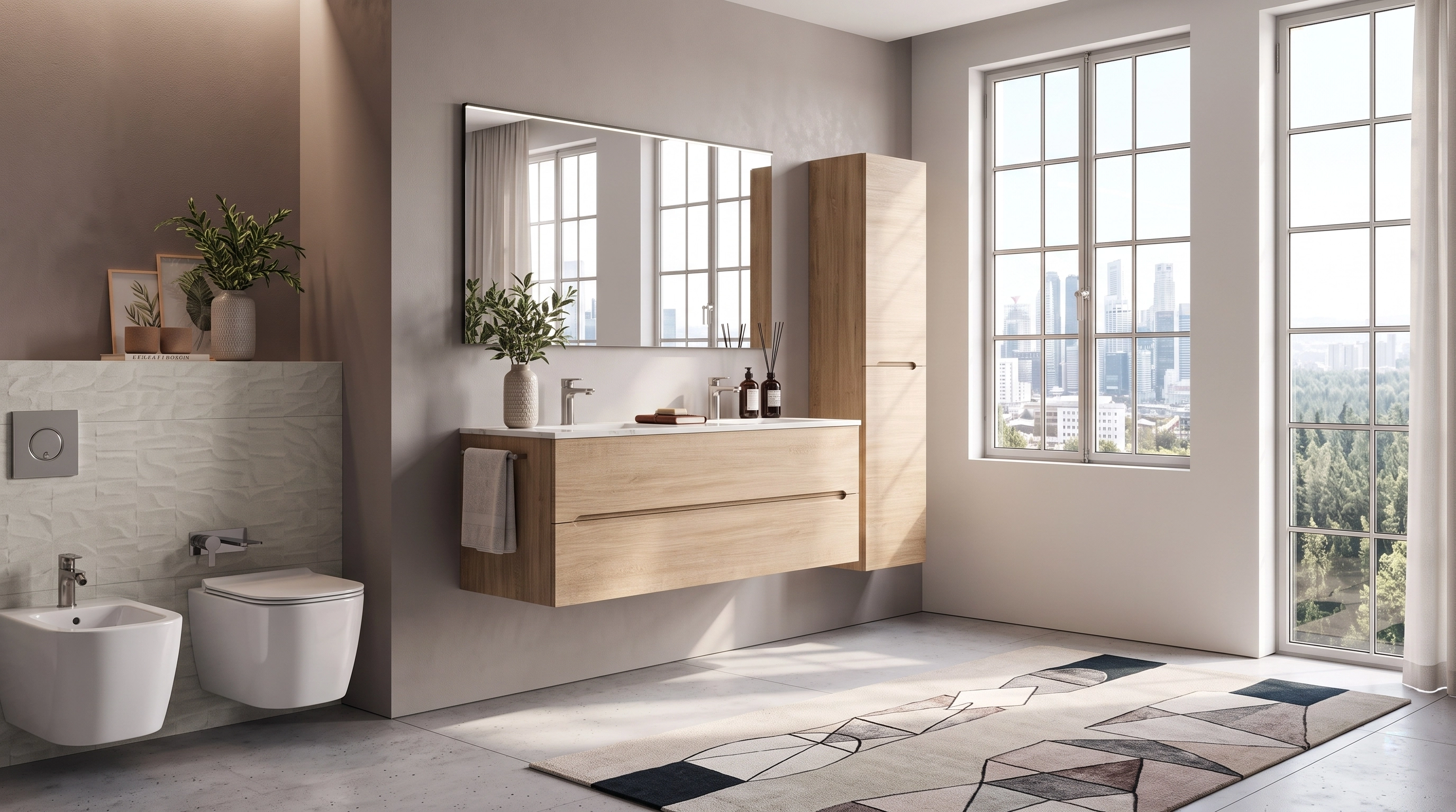 Bathroom with city view