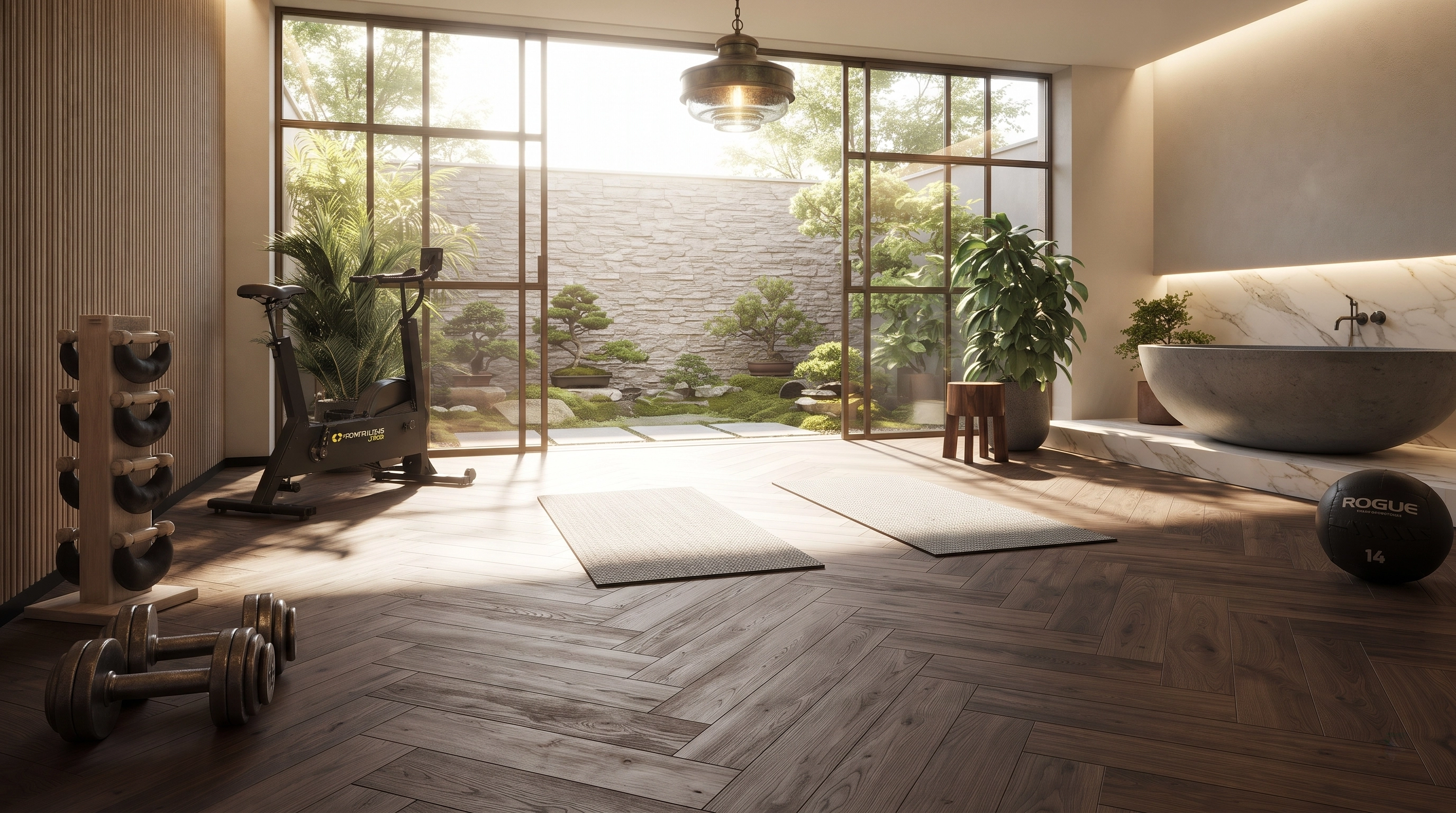 Home gym garden windows bathtub